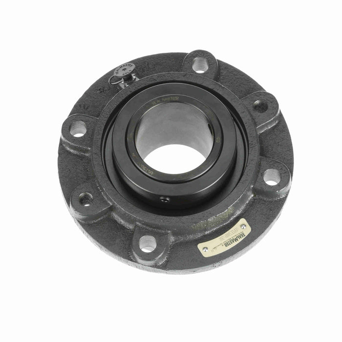 Sealmaster USFCE5000-207-C Mounted Spherical Roller Bearings, Black Oxide Bearing, 4 Bolt Piloted Flange Bearings, 2-7/16" Diameter, Cast Iron Housing, Two Set Screw Lock Collars, Contact Seal, 