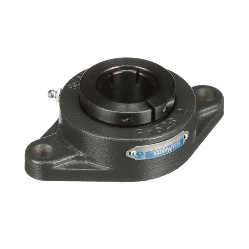 Sealmaster SFT-35T Mounted Ball Bearings, Black Oxide Bearing, 2 Bolt Flange Bearings, 2-3/16" Diameter, Cast Iron Housing, Concentric Locking, Felt Labyrinth Seal, Wide Inner Race