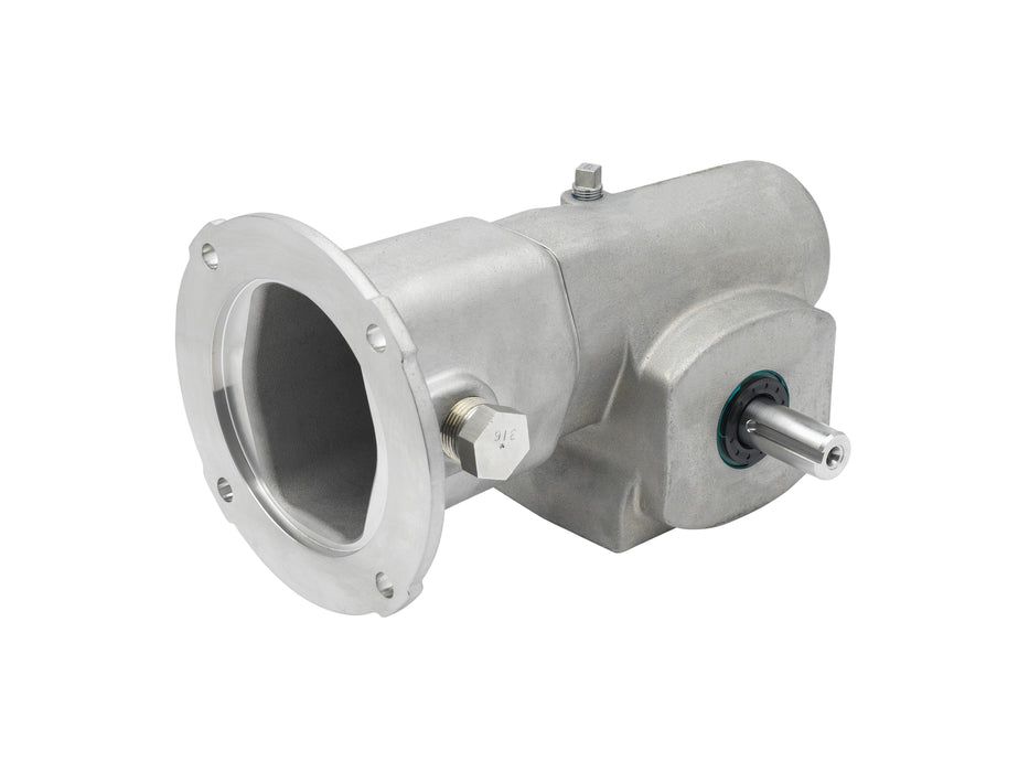 Speed Reducer Tigear-2 Worm Gear Speed Reducers 25:1 Right Solid Output Shaft 2.62" Center Distance 140TC Input Coupling Style Motor Flange No Base Kit Single Reduction Right Angle Washdown 