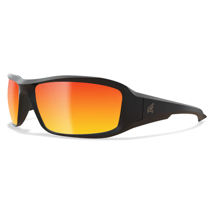 Edge Eyewear Brazeau Torque TXBAP239 safety glasses with matte black frame and polarized aqua precision red mirror lens