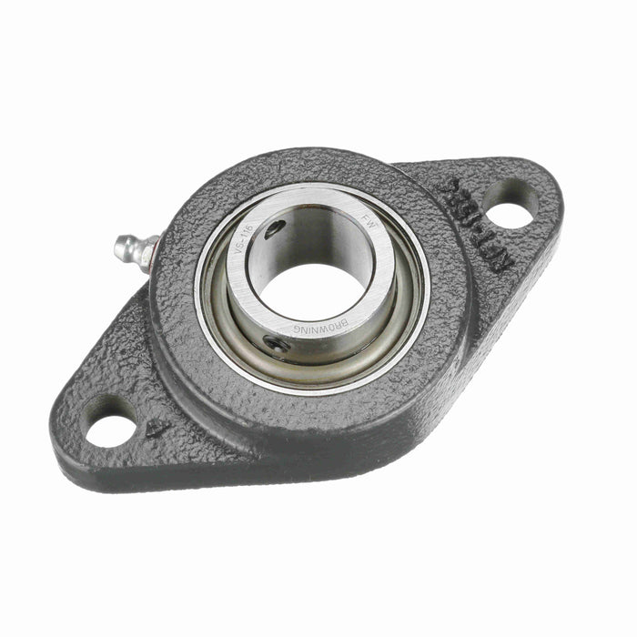 Mounted Cast Iron Two Bolt Flange Ball Bearing 52100 Bearing Steel, Black Oxided Inner Setscrew Lock