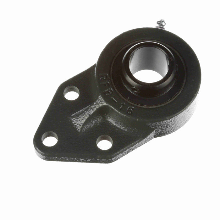 Mounted Cast Iron Three Bolt Flange Bracket Ball Bearing 52100 Bearing Steel, Black Oxided Inner Setscrew Lock
