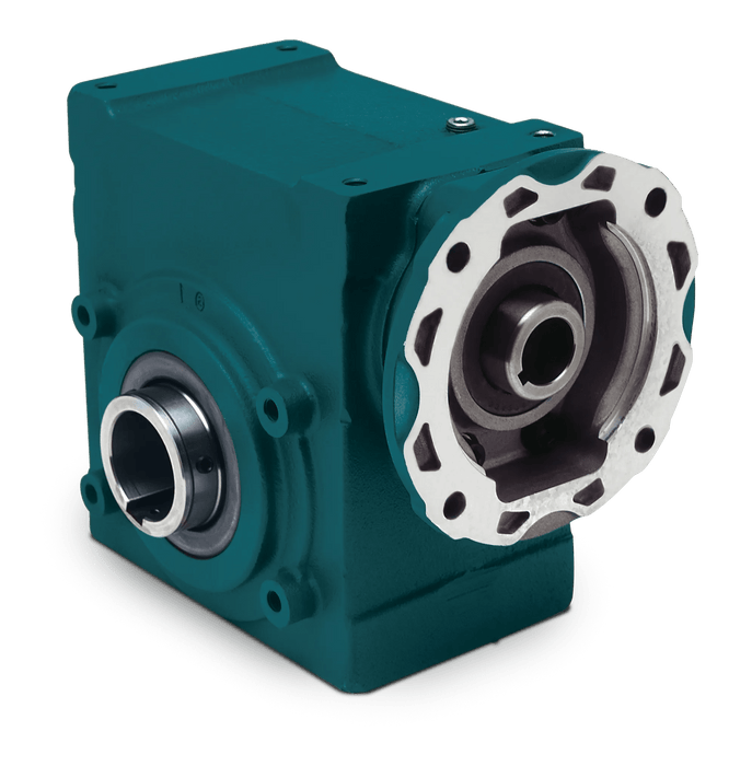 Speed Reducer Tigear-2 Worm Gear Speed Reducers 10:1 Hollow Shaft 2.00" Center Distance 56C Input Quill Style Motor Flange Output Flange Left Single Reduction Right Angle 1-3/16" Bore 