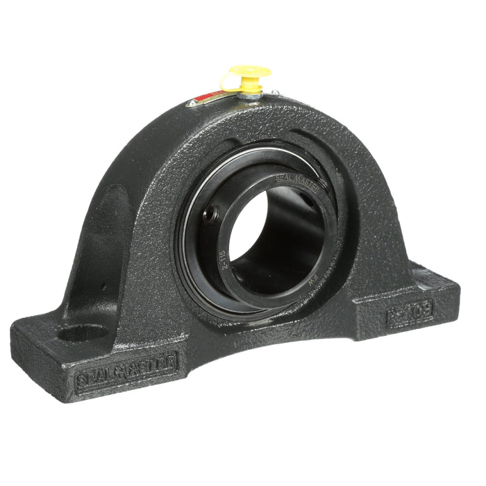 Sealmaster NPL-25C Mounted Ball Bearings, Black Oxide Bearing, Pillow Block Bearings, 1-9/16" Diameter, Cast Iron Housing, Set Screw Locking, Contact Seal, Wide Inner Race