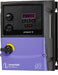 Blue and black rectangular cube shaped variable frequency drive with keypad, lockout switch, 2 knobs, and invertek optidrive e3 and IP66 NEMA 4X printed on it.
