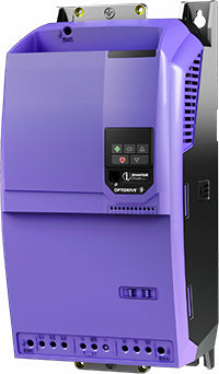 Blue rectangular cube shaped variable frequency drive with keypad and invertek optidrive e3 printed on it