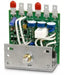 Steel chassis mount electronic DC speed controller. Exposed chips, wires, battery and more on green control board, 6 terminal pins extending from top and speed potentiometer extending from bottom.