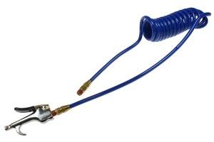 1/4 inch NPT Swivel 10 feet Long 5/32 inch ID Air Hose Blue Coiled Hose Polyurethane w/ Blow Gun