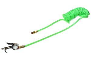 1/4 inch NPT Swivel 10 feet Long 5/32 inch ID Air Hose Coiled Hose Neon Green Polyurethane w/ Blow Gun