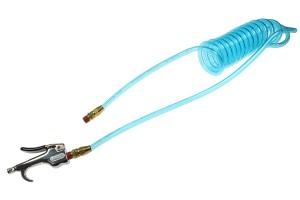 1/4 inch NPT Swivel 10 feet Long 5/32 inch ID Air Hose Coiled Hose Polyurethane Transparent Blue w/ Blow Gun