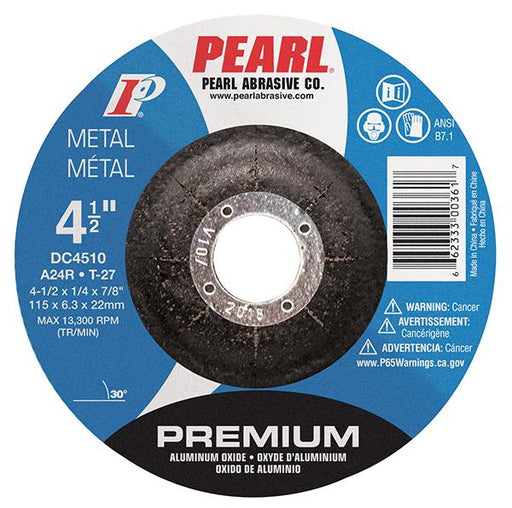 1/4" Thick 24 Grit 4-1/2" Dia 5/8"-11 Bore Abrasive Aluminum Oxide Depressed Center Grinding Wheel Type 27
