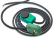 Green encoder with black rubber electrical cable attached and coiled up. 