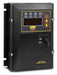 Black plastic enclosed digital DC drive motor speed control. On/off switch in middle right, digital screen upper middle with dart controls logo below it. Up down and enter buttons on upper right. Auto, man, item, alm1, valu, alm2, tach, error printed above screen.