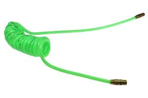 1/4 inch ID 1/4 inch NPT Rigid 1/4 inch NPT Swivel 5 feet Long Air Hose Coiled Hose Neon Green Polyurethane Reusable Fitting