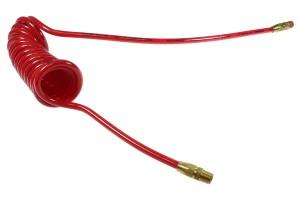 1/4 inch ID 1/4 inch NPT Swivel 5 feet Long Air Hose Coiled Hose Polyurethane Red Reusable Fitting