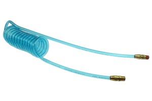 3/8 inch ID 3/8 inch NPT Rigid 30 feet Long Air Hose Coiled Hose Polyurethane Reusable Fitting Transparent Blue