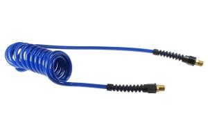 1/4 inch NPT 15 feet Long 3/16 inch ID Air Hose Coiled Hose Dark Blue Polyurethane Reusable Fitting Strain Relief Fitting