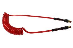 1/4 inch NPT Rigid 10 feet Long 3/8 inch NPT Swivel 5/16 inch ID Air Hose Coiled Hose Polyurethane Red Reusable Fitting Strain Relief Fitting